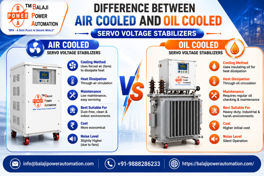 Difference Between Air Cooled and Oil Cooled Servo Voltage Stabilizers
